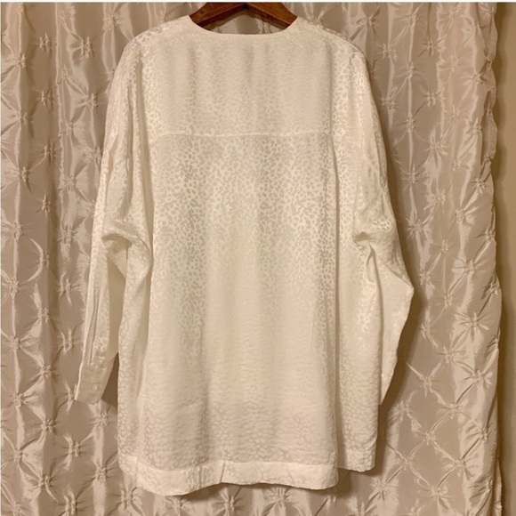 French Connection Shirt Chofa Drape V Neck Button Down Ivory Animal Print - Picture 6 of 14